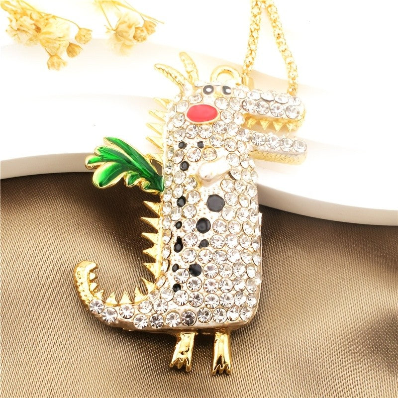 Whimsical Dragon Glass Pendant Necklace