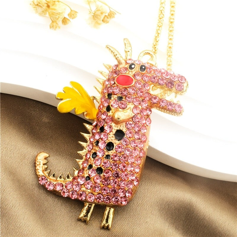 Whimsical Dragon Glass Pendant Necklace