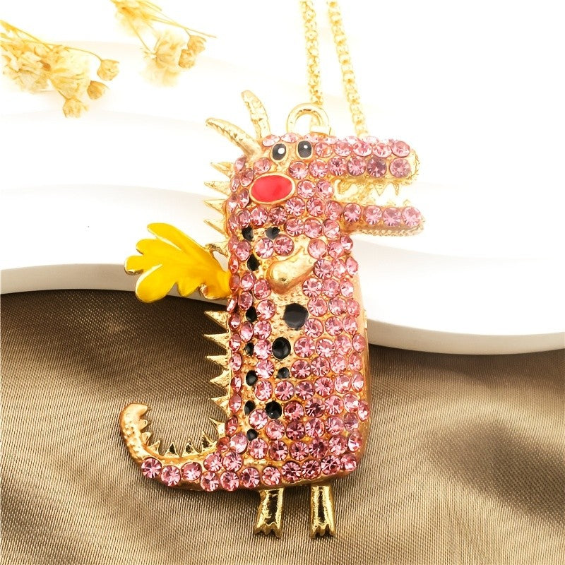 Whimsical Dragon Glass Pendant Necklace
