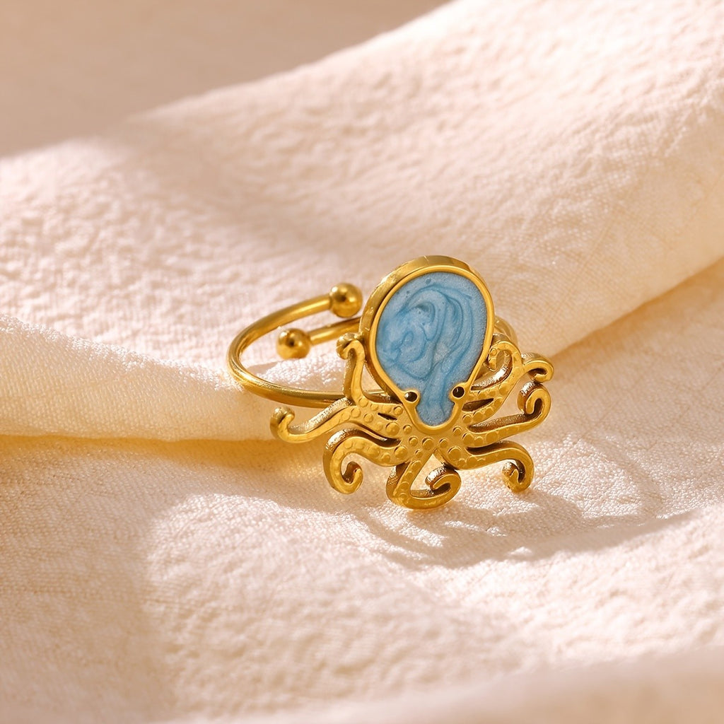 Whimsical Blue Octopus Statement Ring