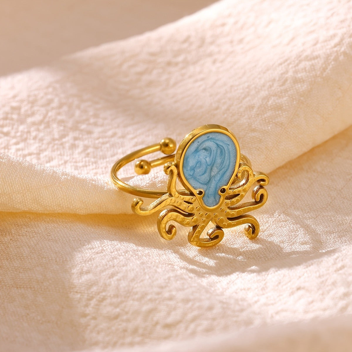 Whimsical Blue Octopus Statement Ring