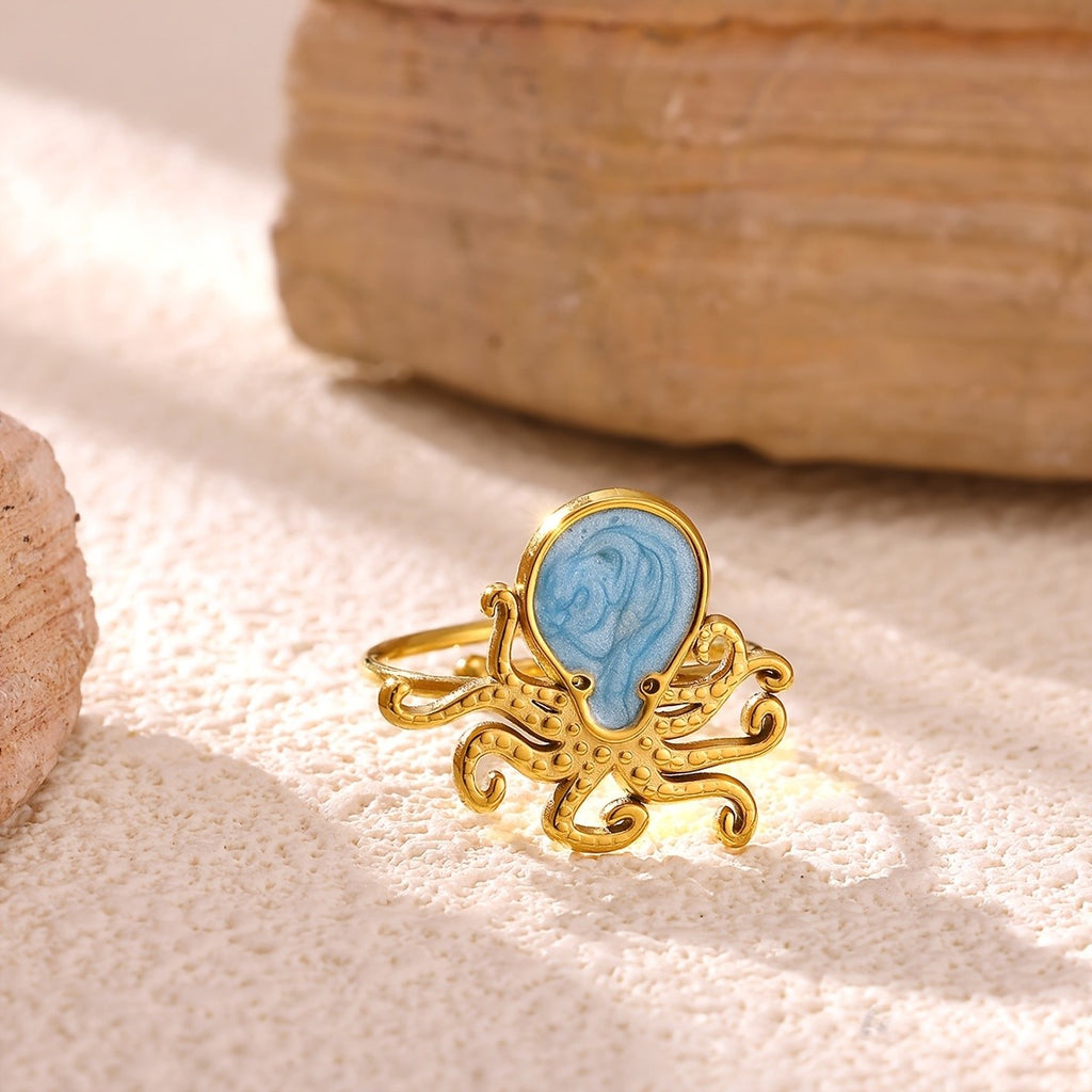 Whimsical Blue Octopus Statement Ring