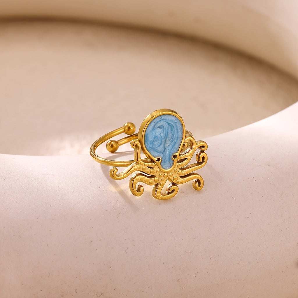 Whimsical Blue Octopus Statement Ring