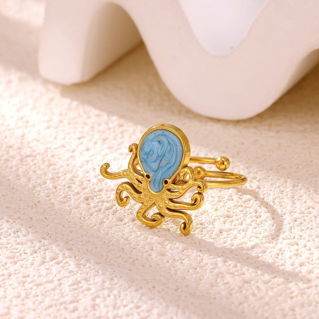 Whimsical Blue Octopus Statement Ring