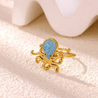 Whimsical Blue Octopus Statement Ring