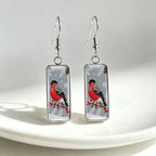 Winter Bullfinch Rectangular Drop Earrings