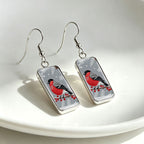 Winter Bullfinch Rectangular Drop Earrings