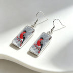 Winter Bullfinch Rectangular Drop Earrings