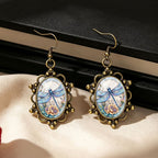 Dragonfly Floral Glass Drop Earrings