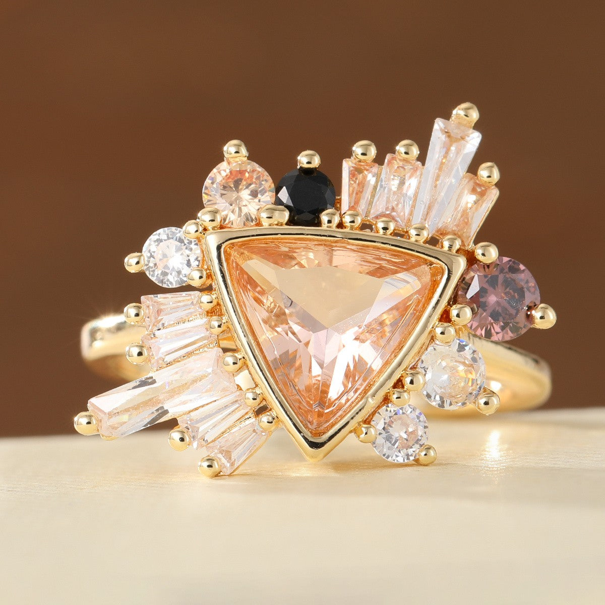 Geometric Triangle Gemstone Ring