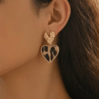 Leopard Print Heart Drop Earrings