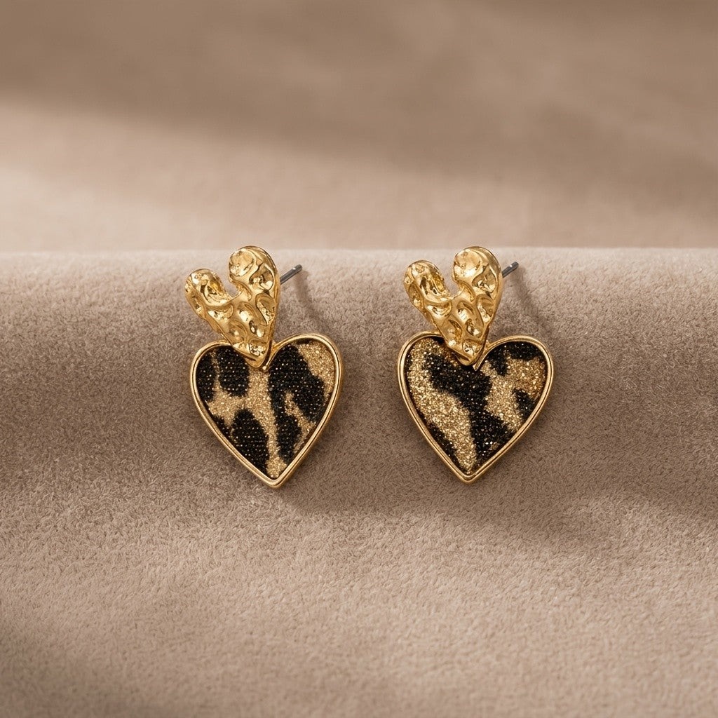 Leopard Print Heart Drop Earrings
