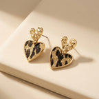 Leopard Print Heart Drop Earrings