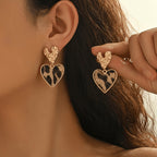 Leopard Print Heart Drop Earrings