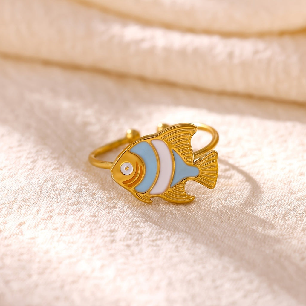 Whimsical Enamel Fish Ring