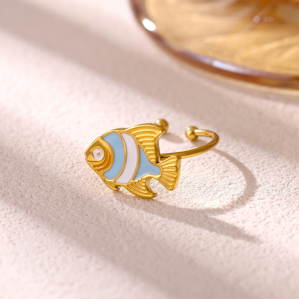 Whimsical Enamel Fish Ring