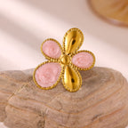 Elegant Pink Floral Open Ring