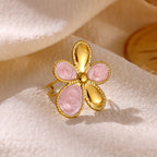 Elegant Pink Floral Open Ring