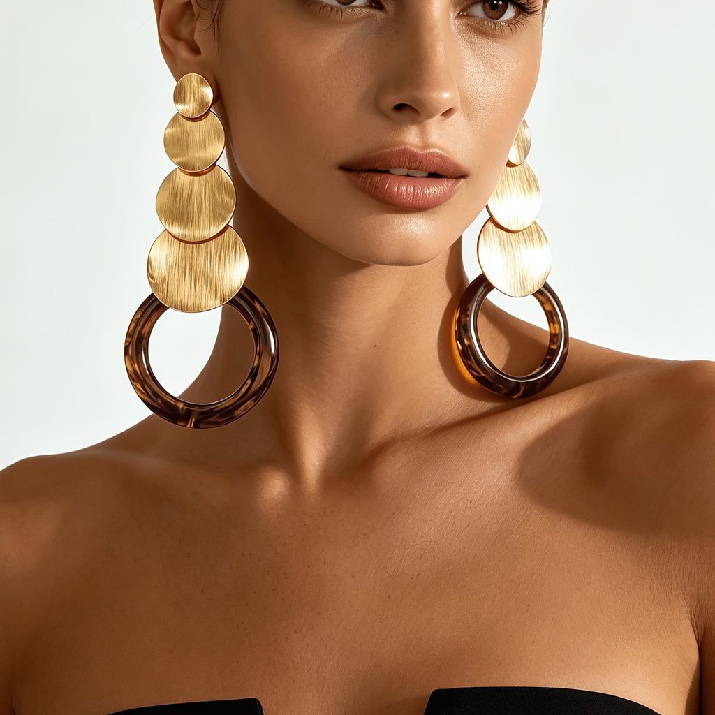 Bold Stacked Disc Drop Earrings