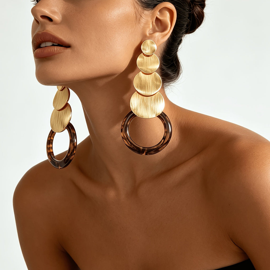 Bold Stacked Disc Drop Earrings