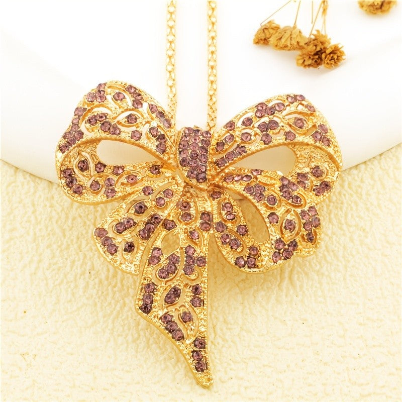 Luxe Bow Glass Pendant Necklace