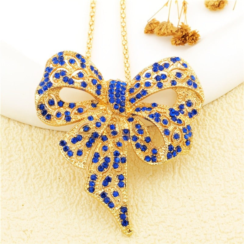 Luxe Bow Glass Pendant Necklace