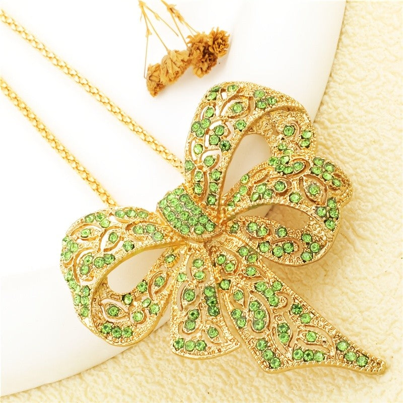 Luxe Bow Glass Pendant Necklace