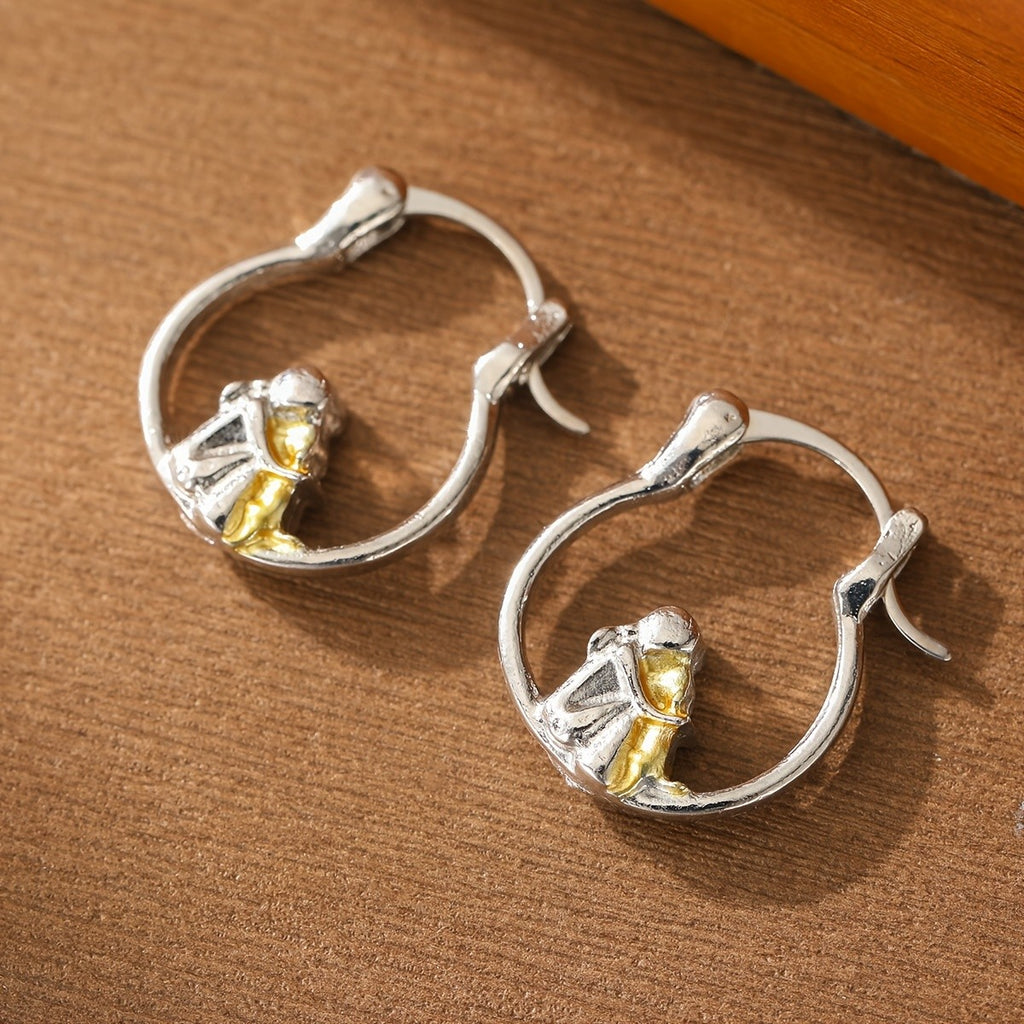 Whimsical Two Tone Prayer Hoop Earrings
