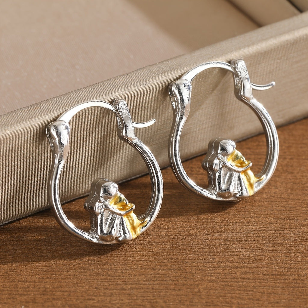 Whimsical Two Tone Prayer Hoop Earrings