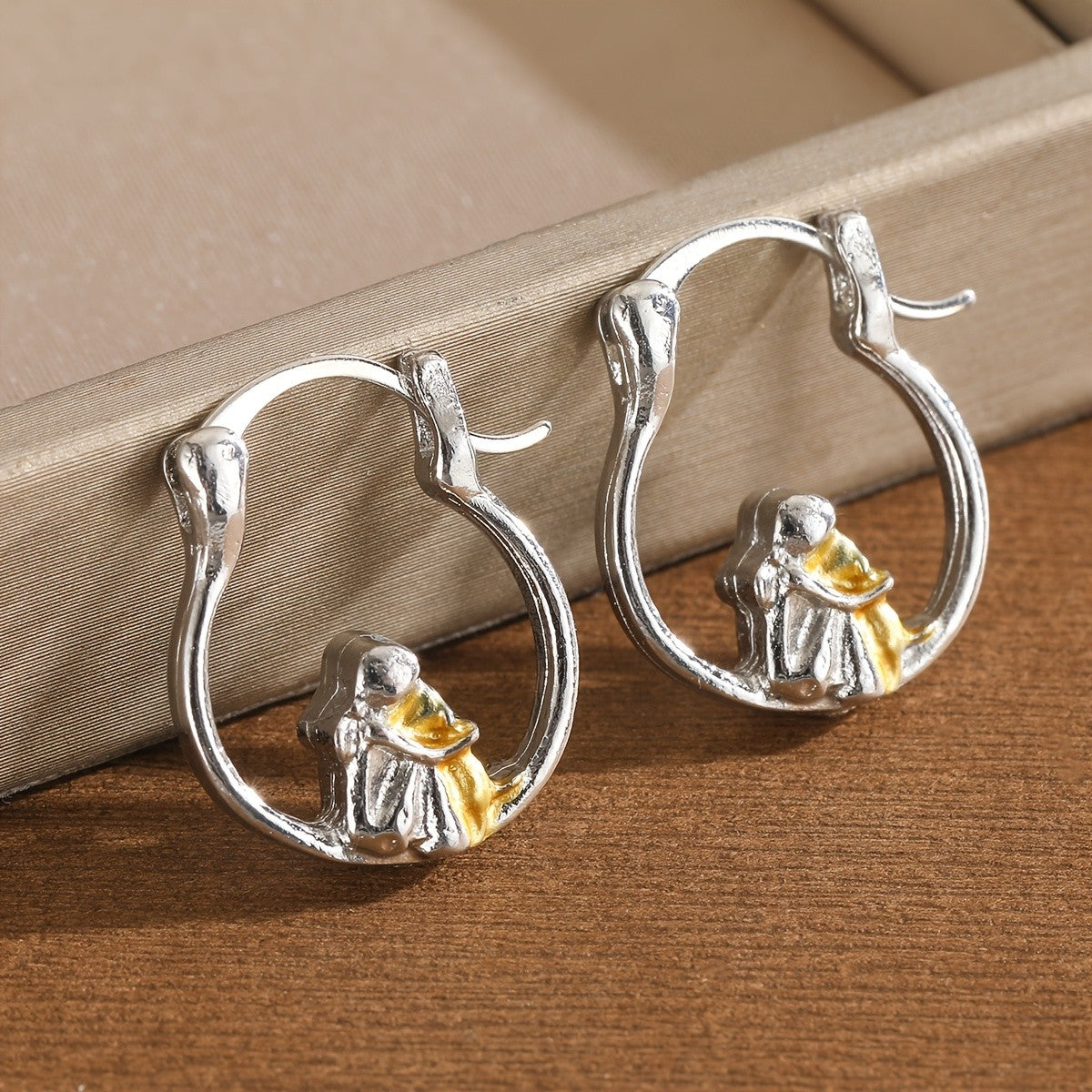 Whimsical Two Tone Prayer Hoop Earrings