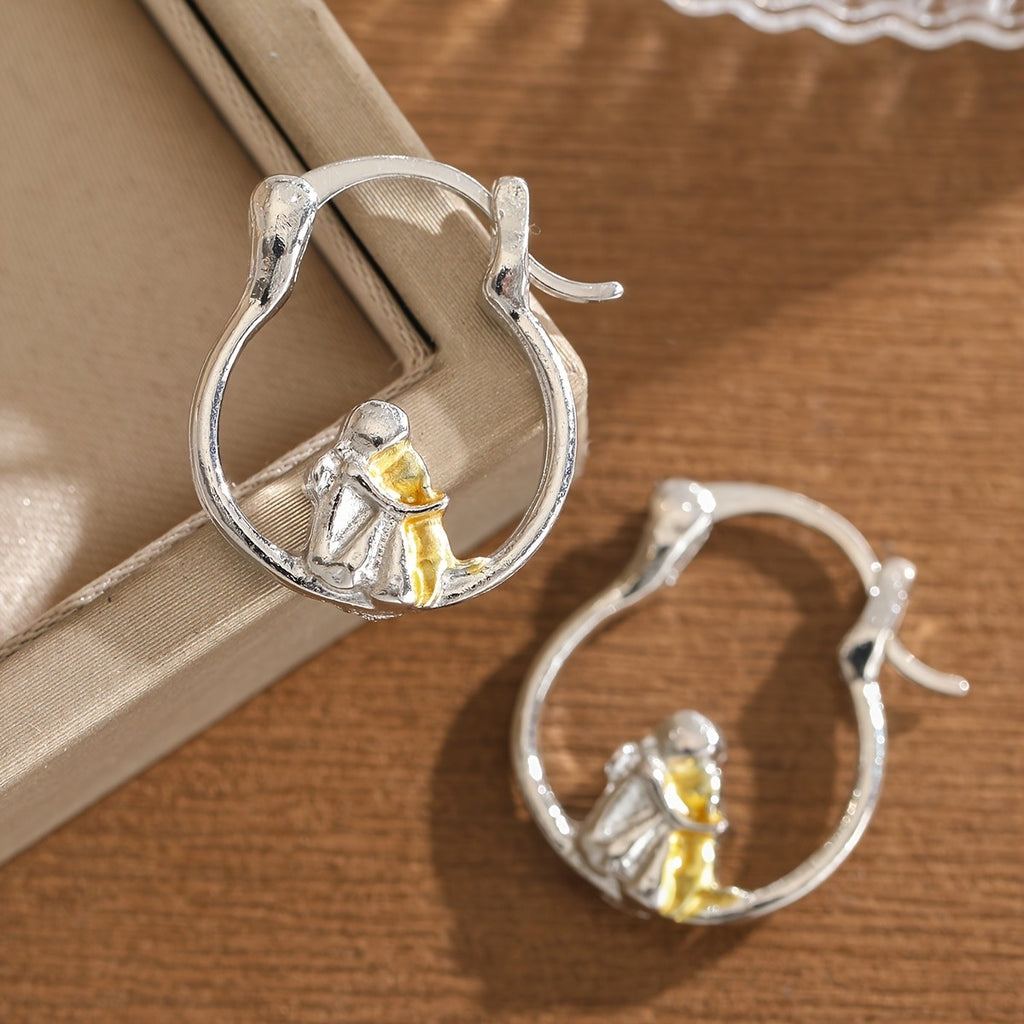 Whimsical Two Tone Prayer Hoop Earrings