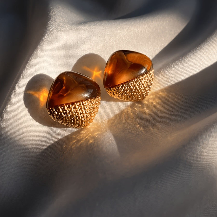 Elegant Amber Textured Stud Earrings