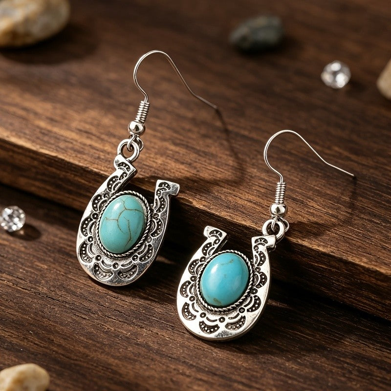 Boho Turquoise Filigree Drop Earrings
