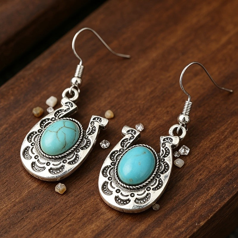 Boho Turquoise Filigree Drop Earrings