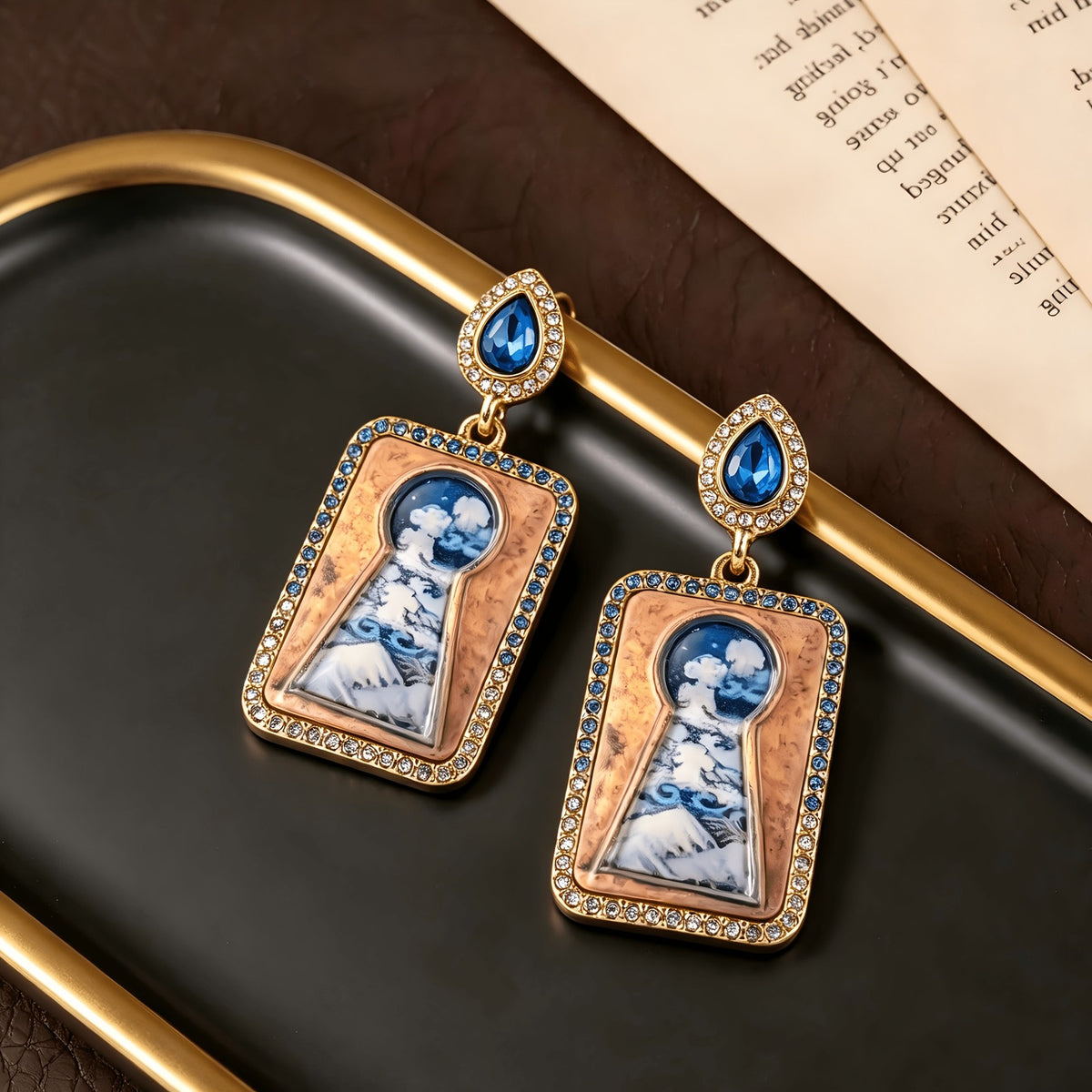 Whimsical Keyhole Landscape Drop Earrings