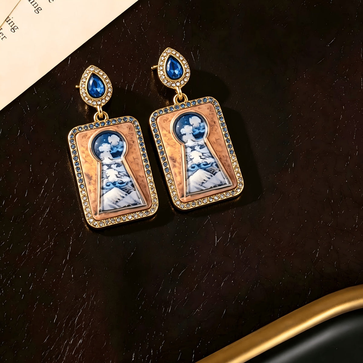 Whimsical Keyhole Landscape Drop Earrings