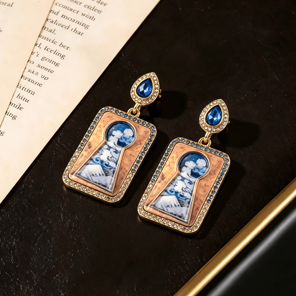 Whimsical Keyhole Landscape Drop Earrings