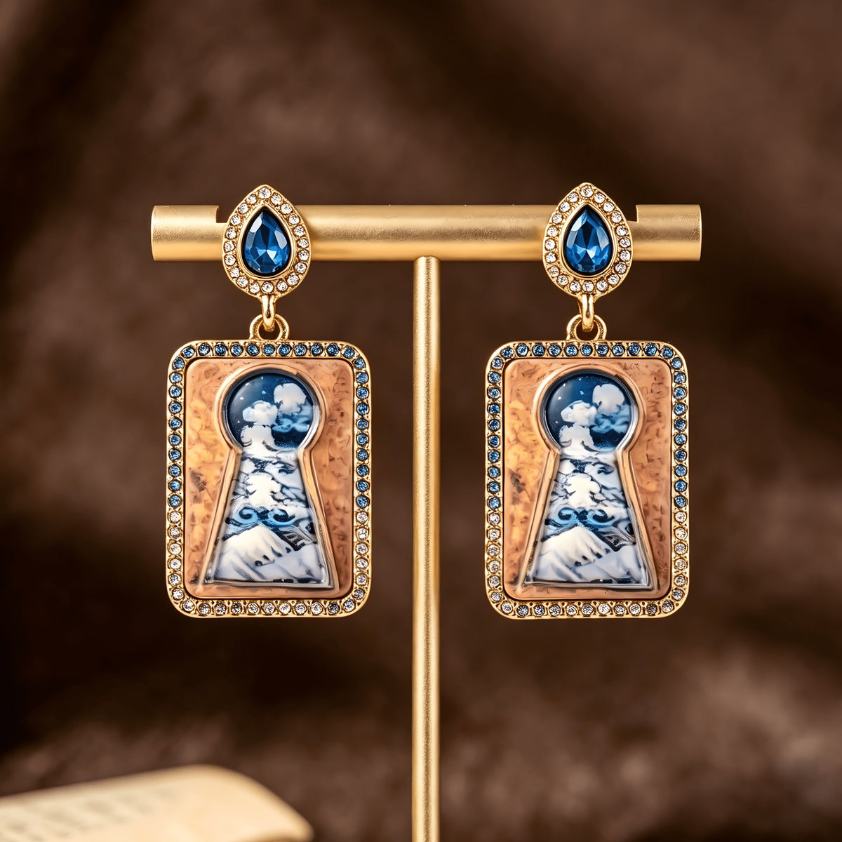 Whimsical Keyhole Landscape Drop Earrings