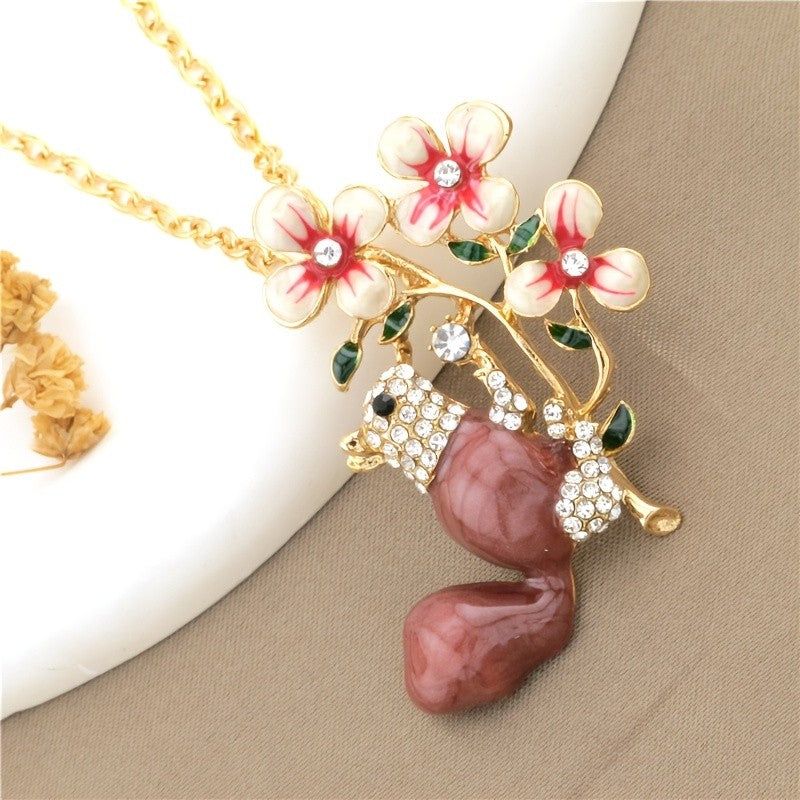 Whimsical Squirrel Floral Necklace