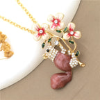 Whimsical Squirrel Floral Necklace
