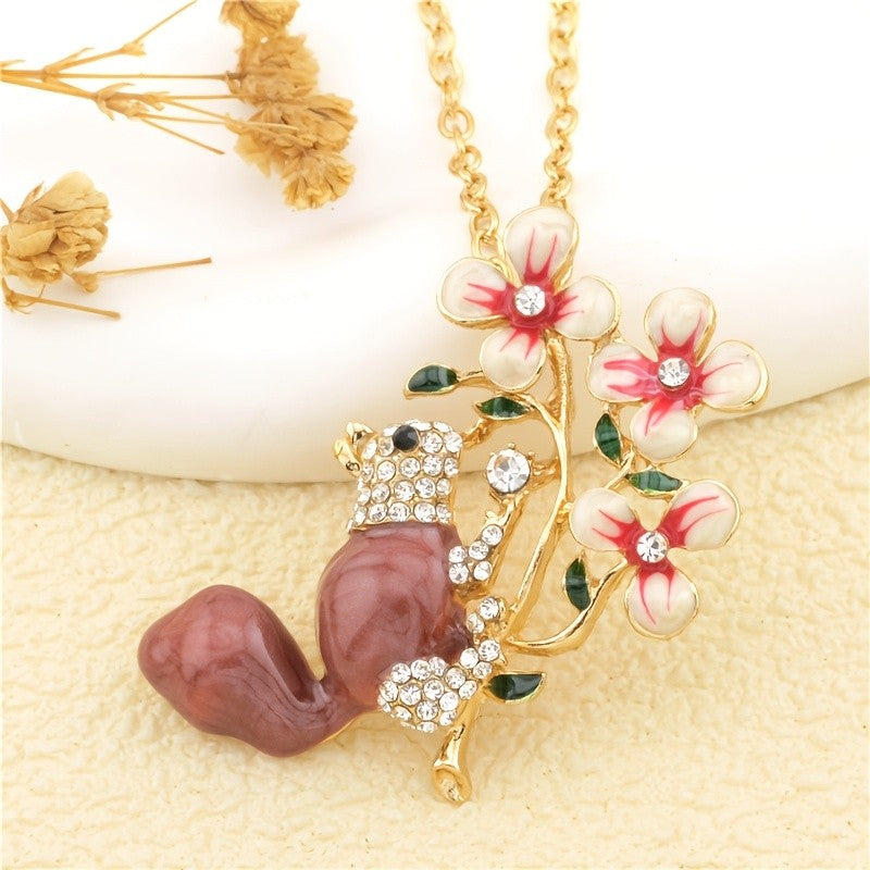 Whimsical Squirrel Floral Necklace