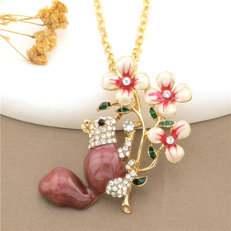 Whimsical Squirrel Floral Necklace