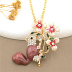 Whimsical Squirrel Floral Necklace
