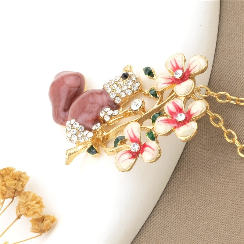 Whimsical Squirrel Floral Necklace