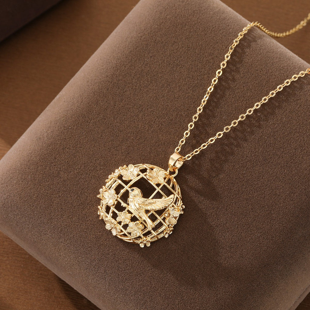 Elegant Birdcage Floral Pendant Necklace