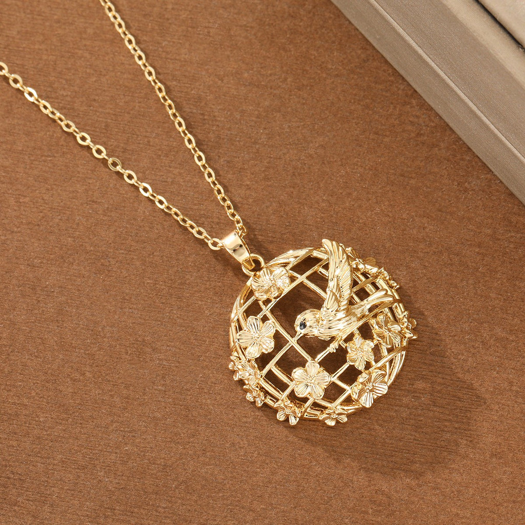 Elegant Birdcage Floral Pendant Necklace