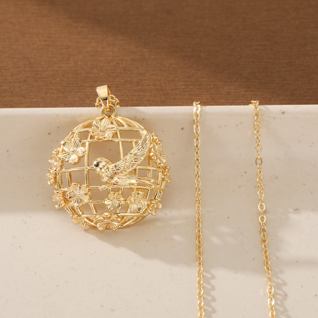 Elegant Birdcage Floral Pendant Necklace