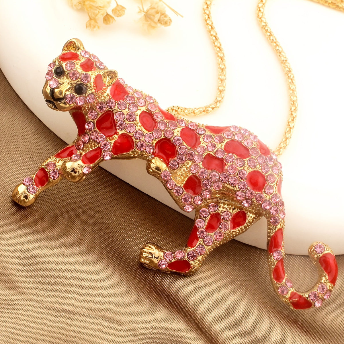 Whimsical Purple Leopard Necklace