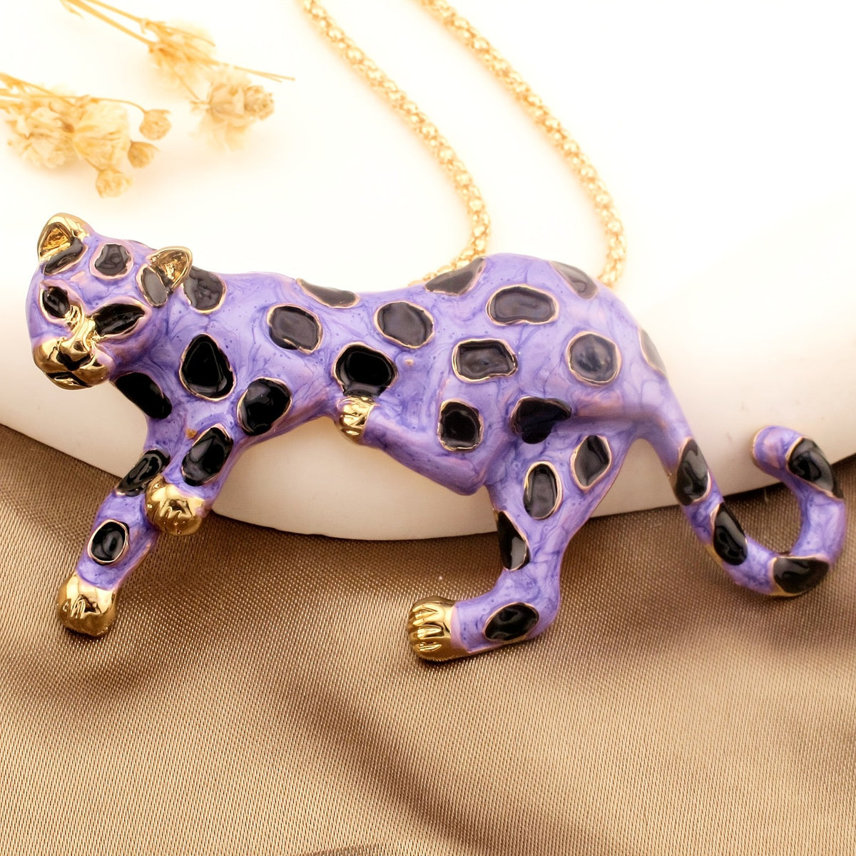 Whimsical Purple Leopard Necklace