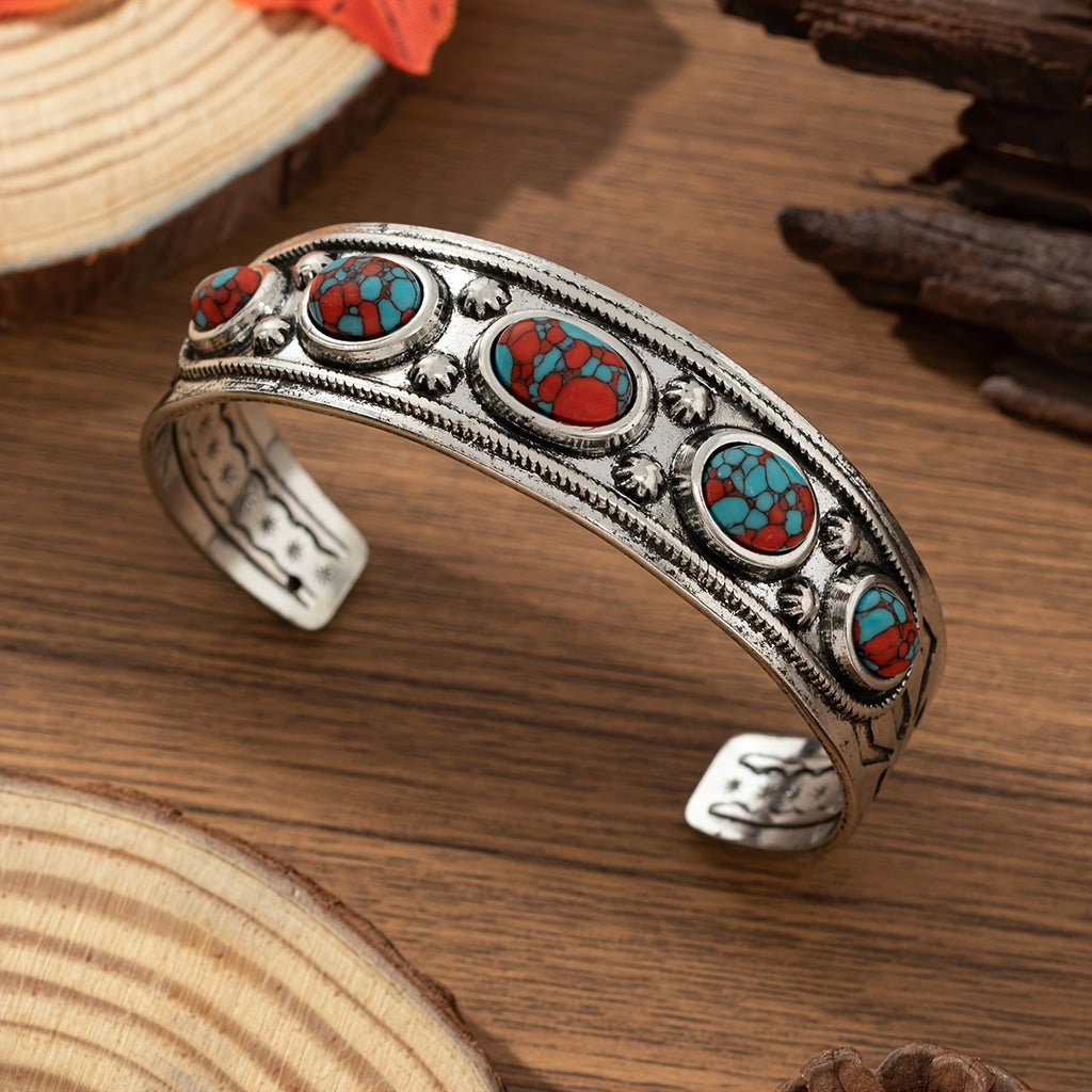 Tribal Turquoise Inlay Cuff Bracelet